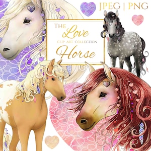 The Love Horse Clip Art Set | PNG/JPEG Illustrations | Beautiful Horse & Heart Illustrations | Horse Clip Art | Horses Clipart