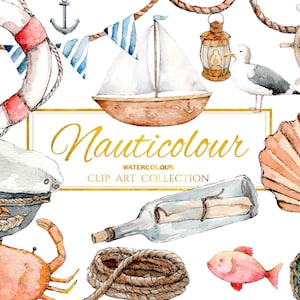 Nauticolour | Hand-Painted Watercolour Clip Art | 15 Elements | Nautical Watercolor Clipart PNG/JPEG