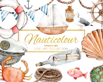 Nauticolour / Acuarela pintada a mano / 15 elementos / Acuarela náutica PNG/JPEG