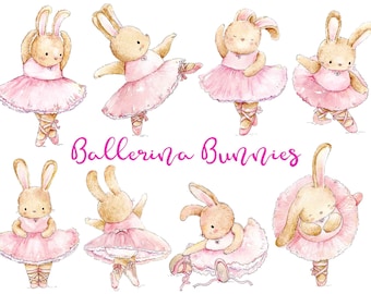 Conejitas bailarinas / 8 elementos de clip art PNG/JPEG