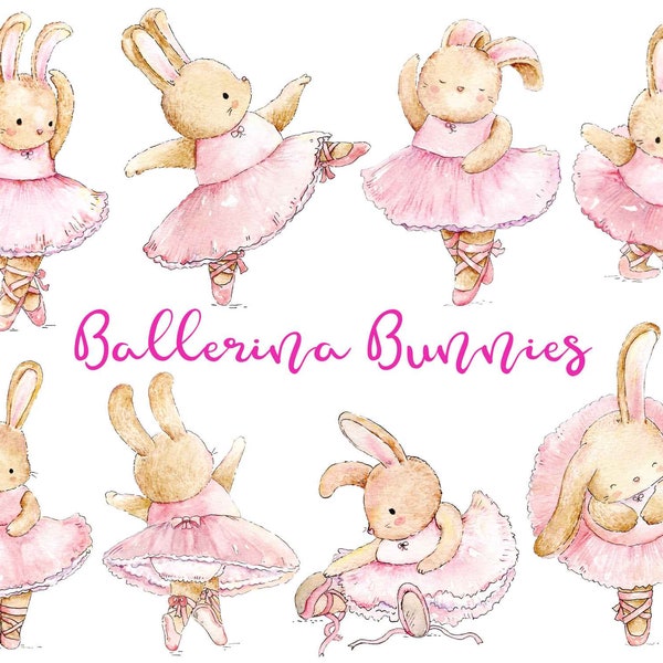 Ballerina Bunnies | 8 Clip Art Elements PNG/JPEG