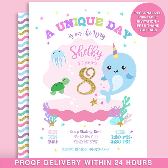 Narwhal Invitation Narwhal Birthday Printable Narwhal Party | Etsy