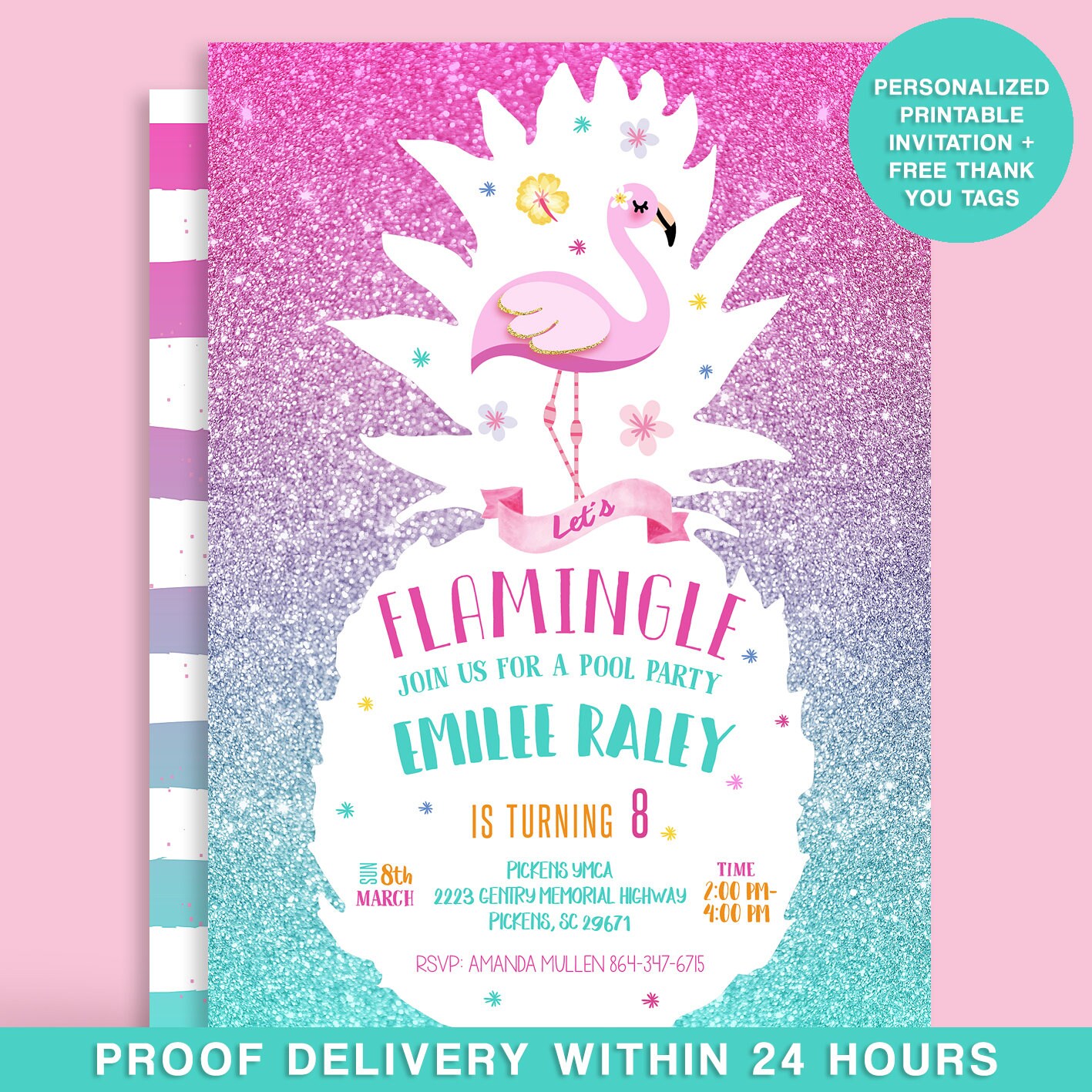 Flamingo Einladung Flamingo Geburtstagseinladung Flamingo Etsy