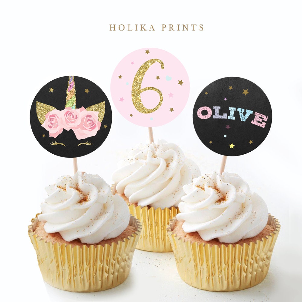 Unicorn Cupcake Toppers Unicorn Party Decoration Gold Etsy