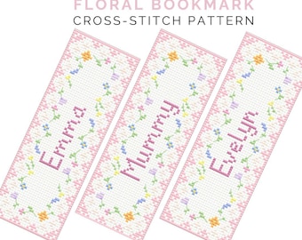 Personalised Floral Bookmark Cross Stitch Pattern (PDF Download)
