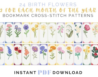 Birth Flower Bookmark Cross Stitch Pattern Set (PDF Download)