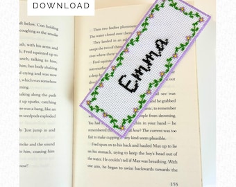 Personalised Floral Bookmark Cross Stitch Pattern PDF – Alphabet Included – Custom Name Bookmark Instant Download