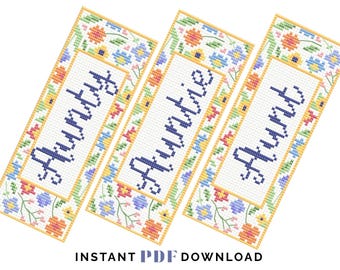 Cross stitch pattern for bookmark - Aunty / Auntie / Aunt - Instant PDF download