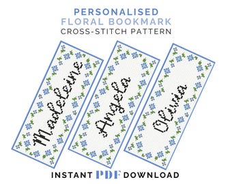 Floral Personalised Bookmark Cross Stitch Pattern PDF – Alphabet Included – Custom Name Bookmark Instant Download