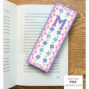 Floral Personalised Initial Bookmark Cross Stitch Pattern PDF – Alphabet Included – Custom Letter Bookmark Instant Download