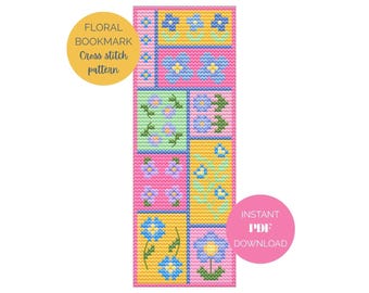 Floral Patchwork Bookmark Cross Stitch Pattern - Instant PDF download