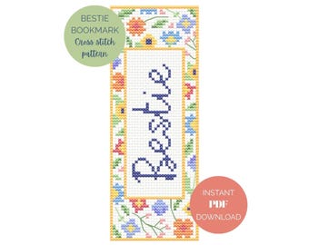 Cross stitch pattern for bookmark - Bestie - Instant PDF download