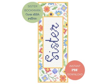 Cross stitch pattern for bookmark - Sister - Instant PDF download