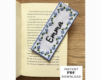 Floral Personalised Bookmark Cross Stitch Pattern PDF – Alphabet Included – Custom Name Bookmark Instant Download