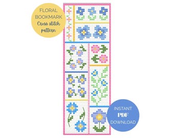 Floral Patchwork Bookmark Cross Stitch Pattern - Instant PDF download