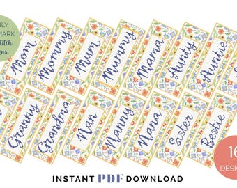 Cross stitch pattern for bookmark - Family Member Names Bundle - Instant PDF download