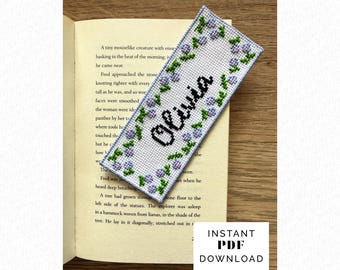 Floral Personalised Bookmark Cross Stitch Pattern PDF – Alphabet Included – Custom Name Bookmark Instant Download