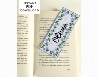 Floral Personalised Bookmark Cross Stitch Pattern PDF – Alphabet Included – Custom Name Bookmark Instant Download