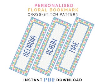 Personalised Bookmark Cross Stitch Pattern – Alphabet included (PDF Download)