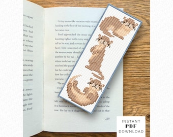 Otter Cross Stitch Bookmark Pattern PDF – Instant Download
