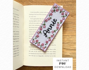 Floral Personalised Bookmark Cross Stitch Pattern PDF – Alphabet Included – Custom Name Bookmark Instant Download