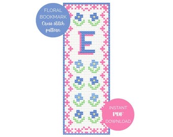 Floral Personalised Initial Bookmark Cross Stitch Pattern PDF – Alphabet Included – Custom Letter Bookmark Instant Download