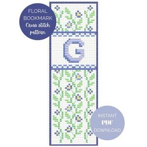Personalisiertes florales Lesezeichen Kreuzstichmuster PDF - Alphabet inklusive - Lesezeichen für Initialen - Sofort-Download