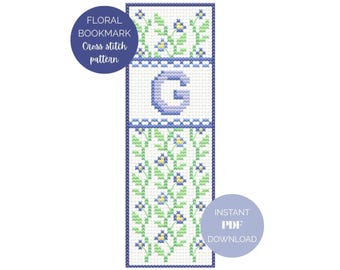 Floral Personalised Initial Bookmark Cross Stitch Pattern PDF – Alphabet Included – Custom Letter Bookmark Instant Download