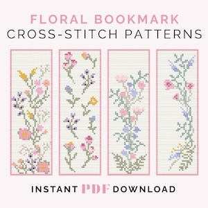Cross Stitch Bookmark Pattern - floral patterns for readers – Instant PDF Download