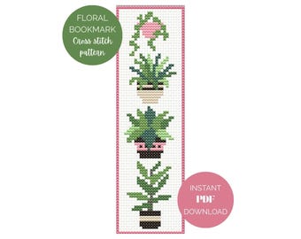Houseplants Cross Stitch Bookmark Pattern - Instant PDF Download