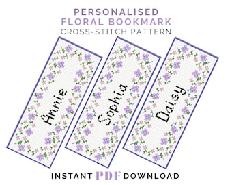Personalised Floral Bookmark Cross Stitch Pattern (PDF Download)