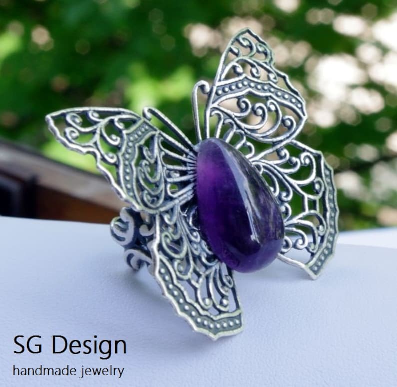 Gift for her Girls jewelry Ring 3D Butterfly Silver Ring Black Onyx Natural Onyx Wedding Jewelry Butterfly Set Wedding butterfly set