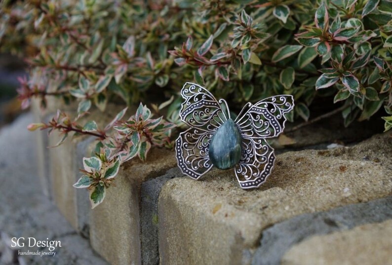 Gift for her Girls jewelry Ring 3D Butterfly Silver Ring Black Onyx Natural Onyx Wedding Jewelry Butterfly Set Wedding butterfly set