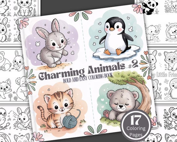 Kawaii Animals Coloring Book, 17 Pages (Digital Download