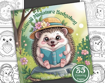 Libro para colorear de erizos kawaii en miniatura/35 páginas para colorear/Descarga digital