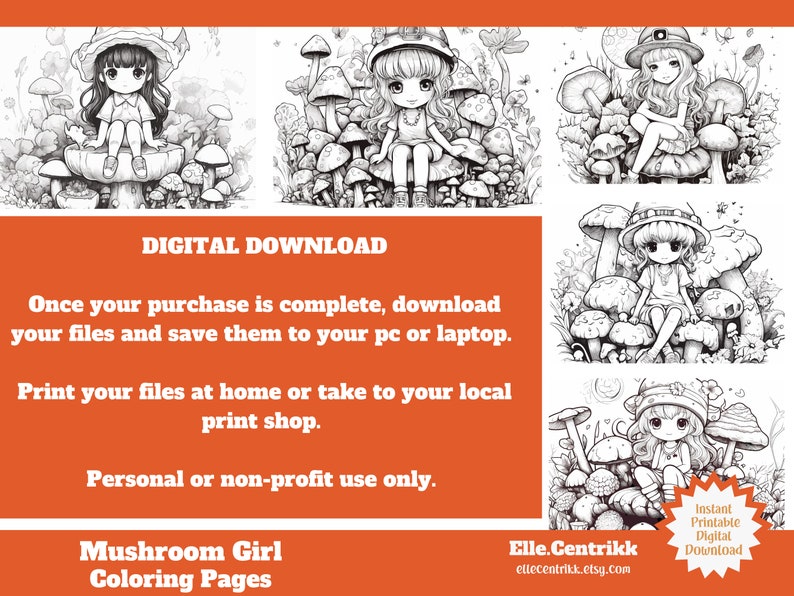 Enchanting Mushroom Girl Coloring Pages Set of 25 Digital - Etsy