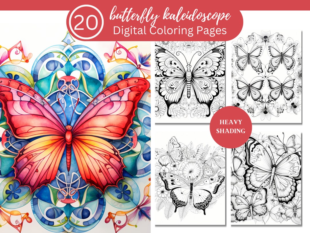 Butterfly Kaleidoscopes Coloring Book Fun for All/20 Coloring Pages to ...