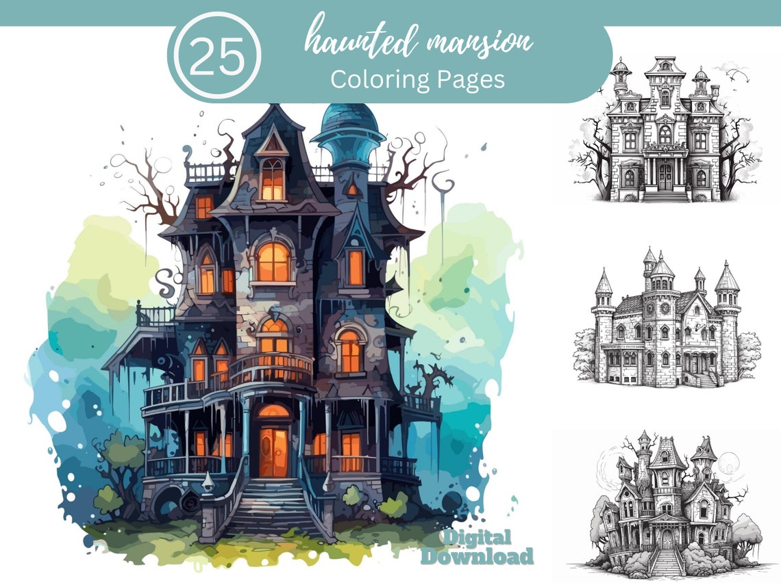 Haunted Mansion Adult Coloring Book/25 Coloring Pages to Relax and ...