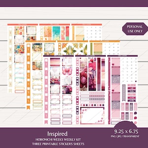 Ispirato/Tre fogli adesivi per planner stampabili/Kit planner Hobonichi Weeks/JPG/PNG/File Blackout/Download digitale/9,25 x 6,75 Cricut