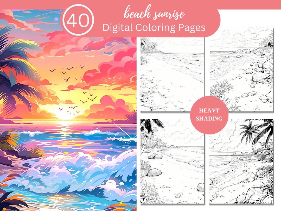 Beach Sunrise Adult Coloring Book Fun/40 Coloring Pages to Relax and ...