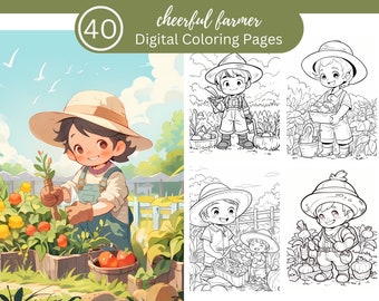 Cheerful Farmer Coloring Book Fun For All/40 Coloring Pages to Relax and Unwind, Clear Your Mind/Digital Download/Farming Agriculture