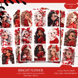 Tarjetas ATC Oh So Red - Tres hojas de 8,5 x 11 - Descarga digital - Diarios basura - Recortes delicados - Scrapbooking - Generado con IA