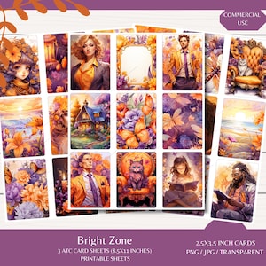 Bright Zone ATC Cards: Scrapbooking Junk Journal Ephemera (Digital Download)