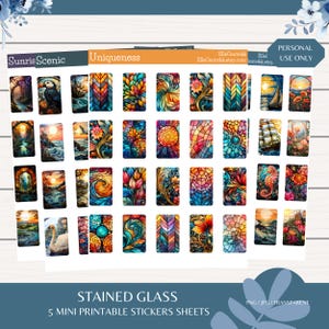 Stained Glass Mini Stickers/5 Printable Sheets/Instant Digital Download/8.5x11 inches/Junk Journals/Ephemera/Aesthetic