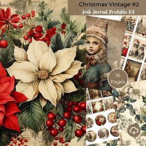 Christmas Vintage #2 Junk Journal Scrapbook Kit - Digital Download for Creative Crafting - Festive- Christmas - ATC Cards/ AI Generated