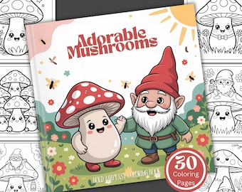 Mushroom Coloring Book, 30 Kawaii Pages (Digital Download)