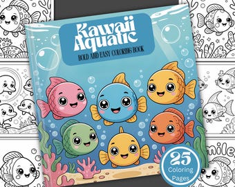 Kawaii Aquatic Coloring Book: 25 Bold & Easy Pages (Digital Download)