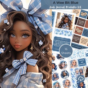 A Wee Bit Blue Junk Journal Affirmations 16 Page Kit/Digitaler Download/Portraits, Lesezeichen, Journal/AI Generiert/Positive Affirmationen