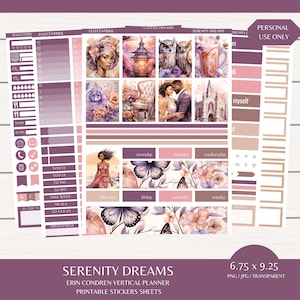 Serenity Dreams/5 afdrukbare digitale planner stickers/EC verticale planner kit/instant digitale download/6,75 x 9,25 Cricut/esthetiek