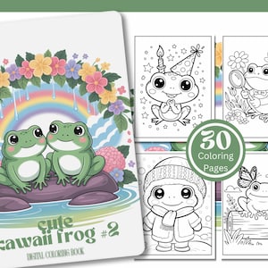 Cute Kawaii Frog #2 Digital Coloring Book/30 Coloring Pages/PDF Printable Digital Download